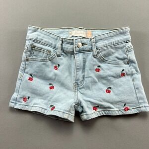 Celebrity Ace Denim Shorts Girls 12 Blue Cotton Cherry Embroidery Light Wash
